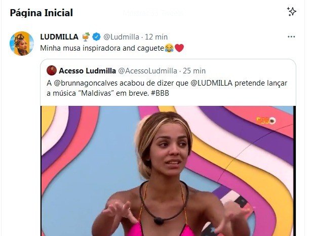 Brunna Gonçalves entrega nova música de Ludmilla (Foto: Reprodução/Twitter)