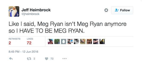 Um fã disse que gostaria de ser a nova Meg Ryan (Foto: Twitter)