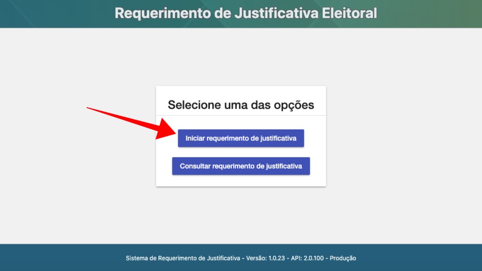 Inicie um novo procedimento de justificativa de voto no site do TSE — Foto: Reprodução/Paulo Alves