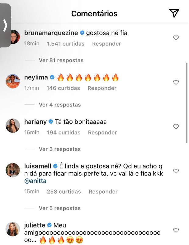 Comentários em vídeo de Anitta (Foto: Reprodução/Instagram)