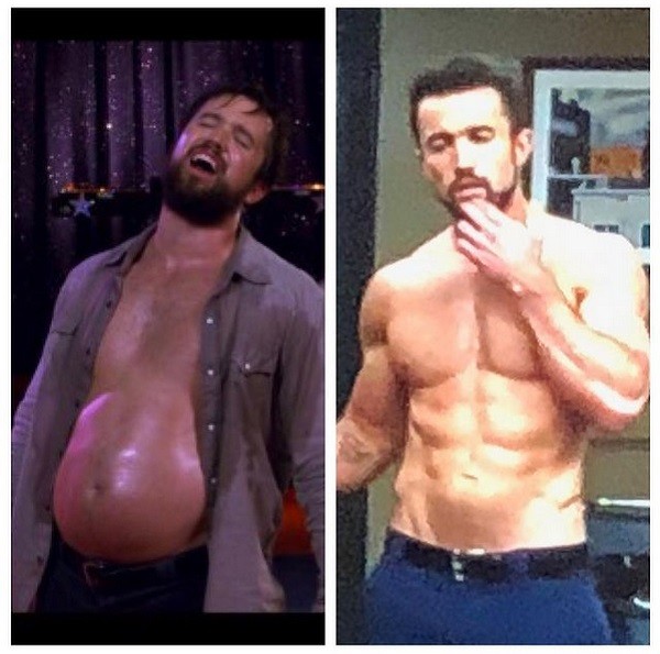 O ator Rob McElhenney antes e depois do início de sua rotina de exercícios físicos (Foto: Instagram)