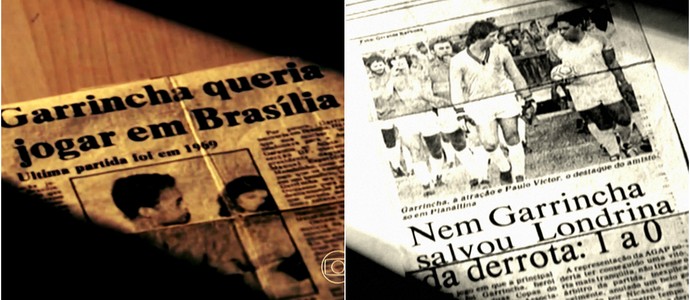 Recortes de jornais da época mostram a passagem de Garrincha pelo DF (Foto: Reprodução TV Globo)