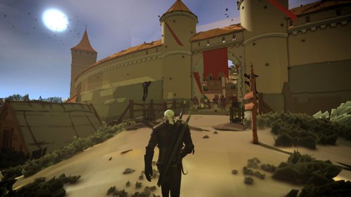 Geralt caminha por um mundo muito mais simples com o mod de desenho animado para The Witcher 3 (Foto: Reprodução/PC Gamer)