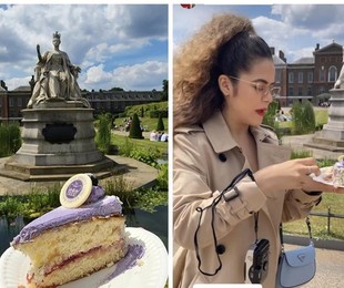 Maisa experimenta o bolo temático do Jubileu da rainha | Reprodução/Instagram
