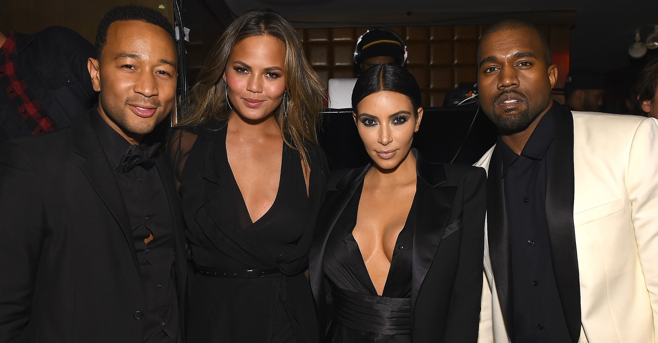 Da esquerda para a direita: John Legend, Chrissy Teigen, Kim Kardashian e Kanye West. (Foto: Getty Images)