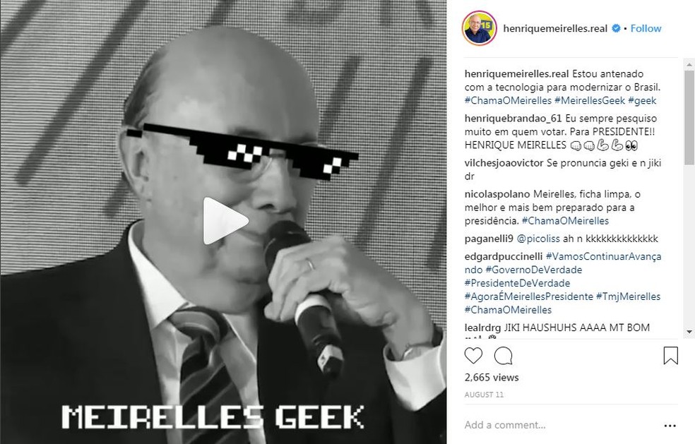 Henrique Meirelles brinca com meme nas redes sociais (Foto: Reprodução/Instagram)