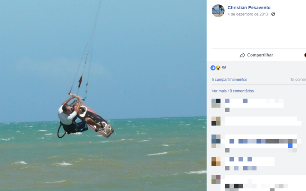 Italiano nÃ£o resistiu ao impacto da queda de 30 metros, enquanto praticava kitesurf em Porto Seguro (Foto: ReproduÃ§Ã£o/Redes Sociais)