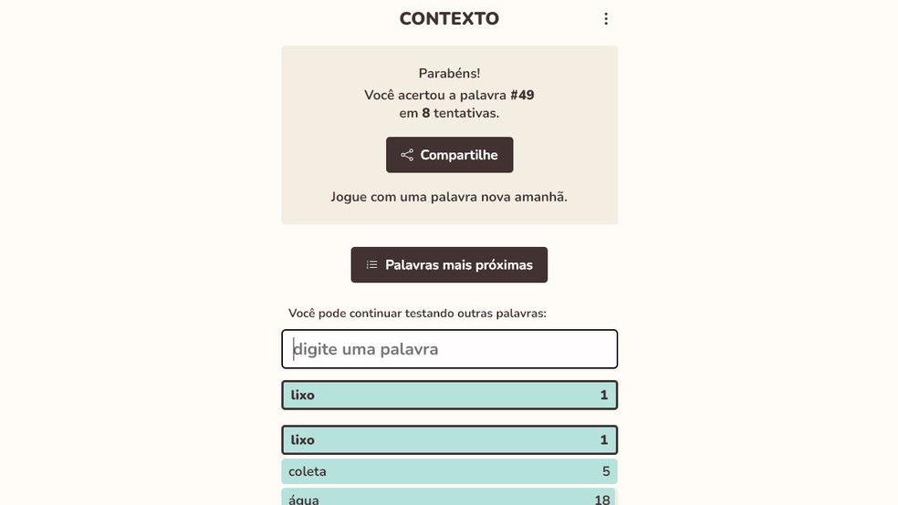 Conheça Contexto.me e saiba como jogar o game de adivinhar palavras | Jogos  de raciocínio | TechTudo