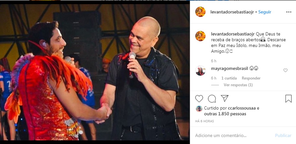 Sebastião Júnior homenageou Arlindo Júnior em postagem nas redes sociais — Foto: Reprodução/Internet