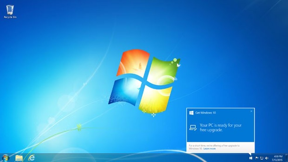 Microsoft deixará de dar suporte ao Windows 7. — Foto: Reprodução