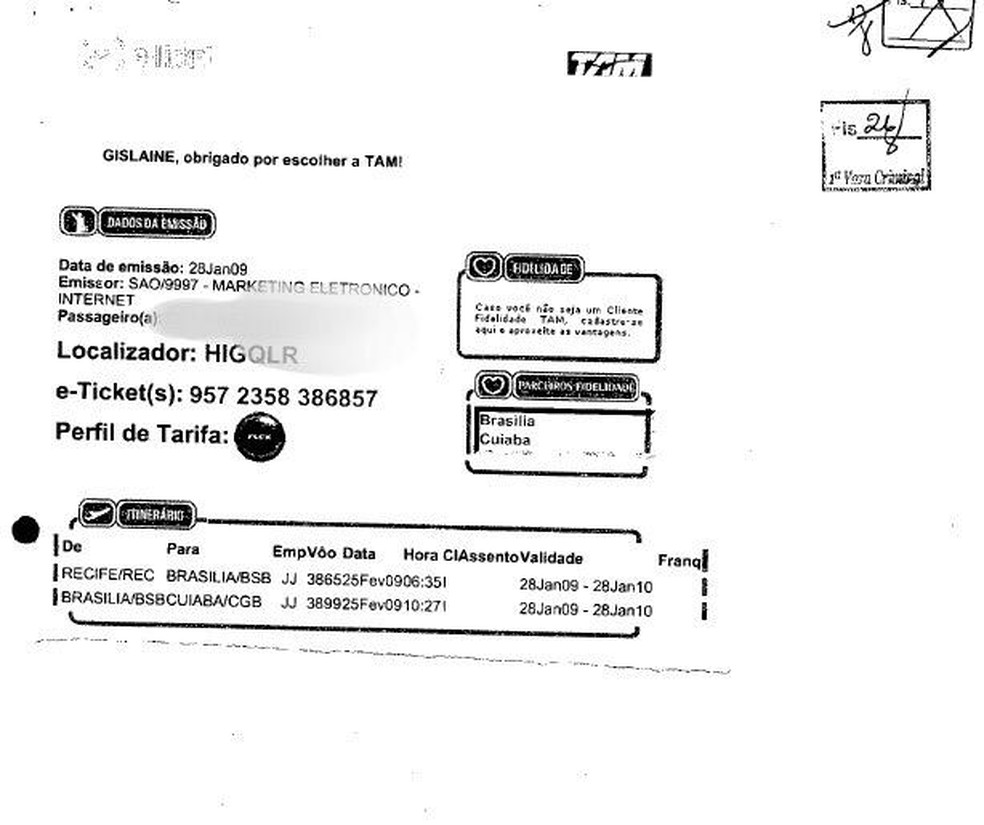 Outro e-mail anexado ao processo mostra outra compra de passagem — Foto: Reprodução