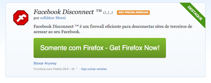 Facebook Disconnect para Mozilla Firefox (Foto: Reprodução/Marvin Costa)