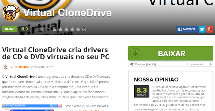 Baixe o Virtual CloneDrive em seu computador (Foto: Reprodução/Helito Bijora) 