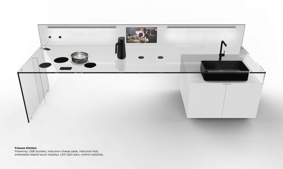 Até mesmo os balcões de cozinha podem aderir ao design minimalista com a tecnologia sem fios — Foto: Divulgação/Cohda