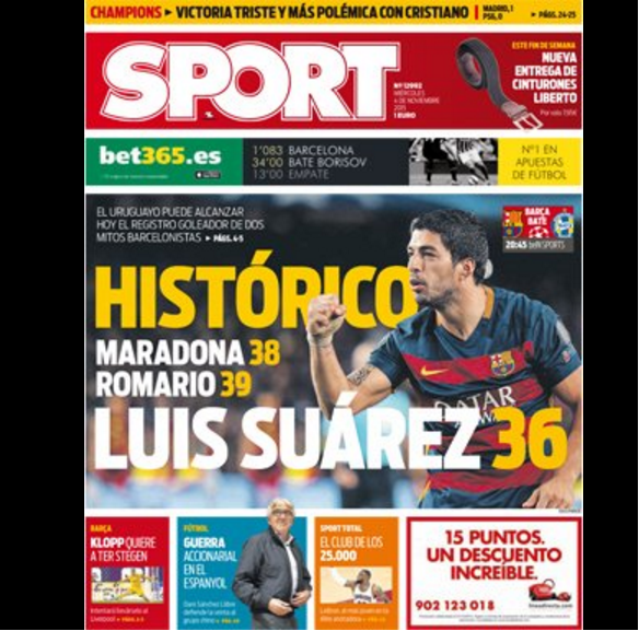 Luis Suárez manchete Jornal Sport