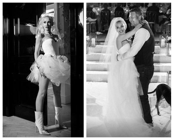 A cantora Gwen Stefani com os diferentes looks usados por ela em sua cerimônia de casamento com o astro country Blake Shelton (Foto: Instagram)