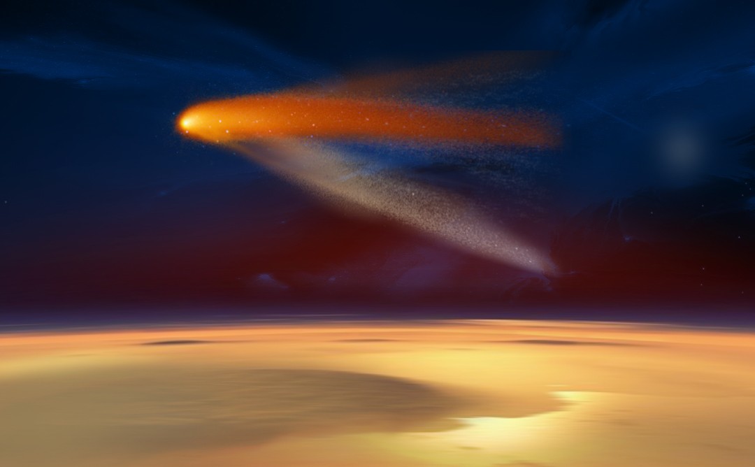 Concepção artística do cometa C/2013 A1 (Siding Spring) cruzando os céus marcianos (Foto: NASA/JPL-Caltech)
