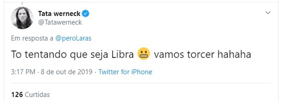 Tatá Werneck postou seu desejo pelo signo da filha — Foto: Reprodução/Twitter