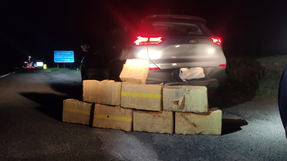 A droga foi apreendida na Rodovia João Baptista Cabral Rennó, a SP-225, em Santa Cruz do Rio Pardo — Foto: Polícia Rodoviária/Divulgação