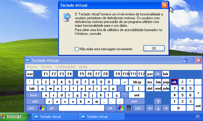Ativando o teclado virtual do Windows XP (Foto: Reprodução/Edivaldo Brito)