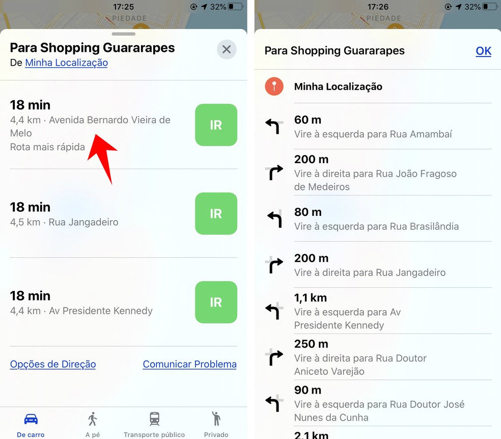 rota ponto a ponto no google maps