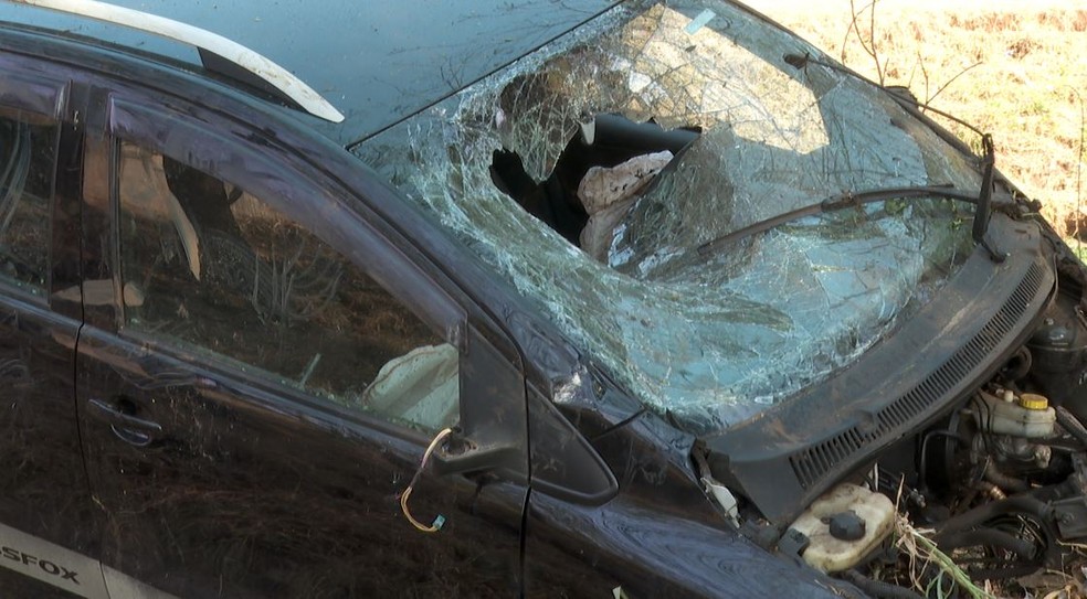 Carro fica destruído após cair em córrego de Ribeirão Preto (SP) — Foto: Carlos Trinca / EPTV