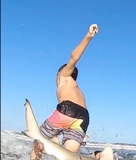 Menino de 9 anos é mordido por tubarão; vídeo viralizou nas redes (Foto: Reprodução )