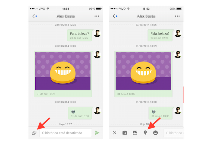 Acessando a ferramenta de compartilhamento de localização do Hangouts no iOS (Foto: Reprodução/Marvin Costa)