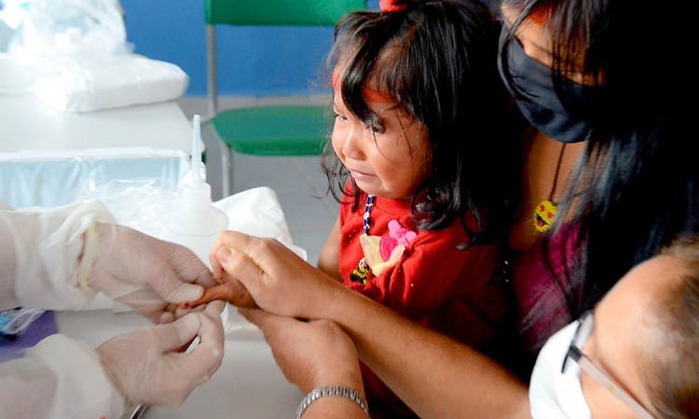Aldeia ind&iacute;gena recebeu testes r&aacute;pidos para coronav&iacute;rus em Itanha&eacute;m. &mdash; Foto: Divulga&ccedil;&atilde;o/Prefeitura de Itanha&eacute;m