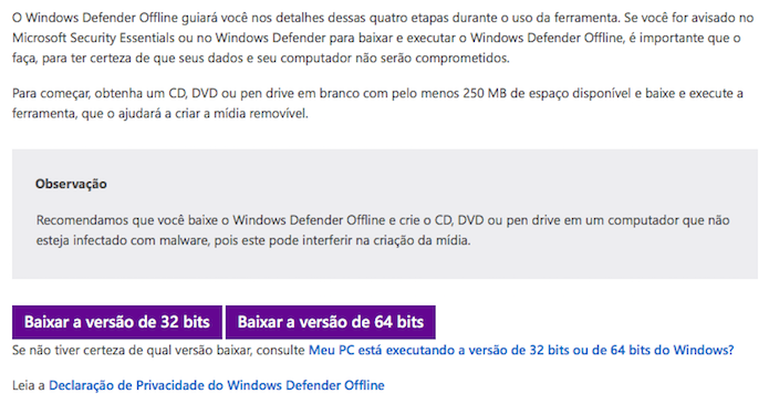 Baixe o Windows Defender Offline (Foto: Reprodução/Helito Bijora) 