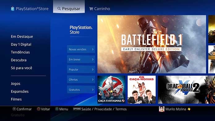 Busque o Battlefield 1 na loja da PSN (Foto: Reprodução/Murilo Molina)