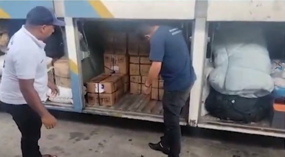PRF apreende 1,4 tonelada de camarão transportados em caixas de papelão no Piauí — Foto: PRF
