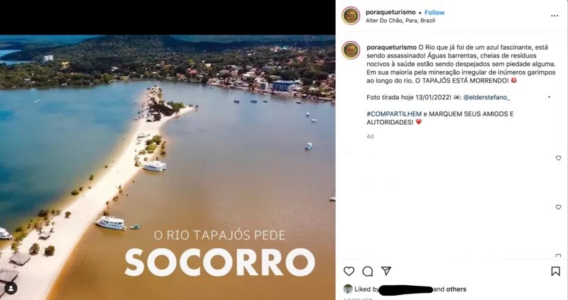 Agências de turismo de Alter do Chão temem impactos no movimento de visitantes por causa da mudança no rio (Foto: Reprodução/Instragam via BBC News Brasil )
