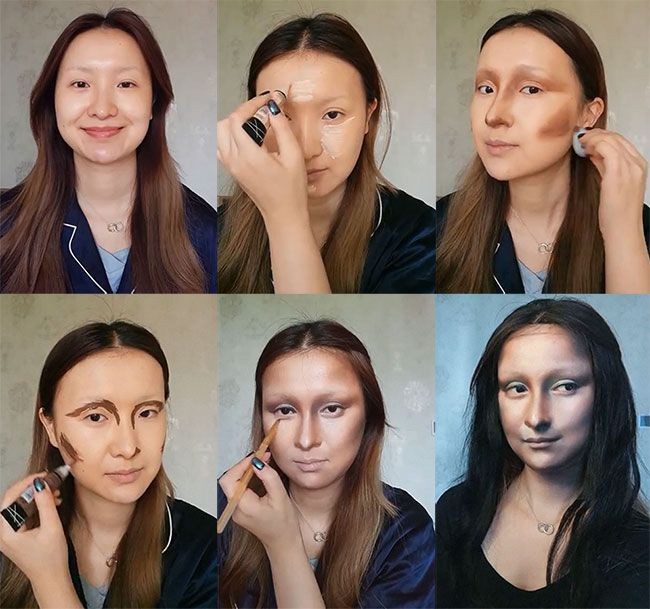 He Yuya se transformando em Monalisa só com maquiagem (Foto: Reprodução/Instagram)