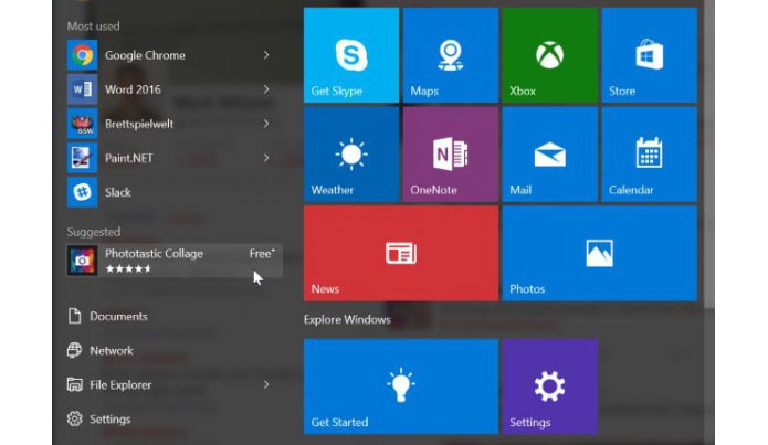 Windows 10 começa a exibir apps sugeridos no Iniciar, como um anúncio da web (Foto: Reprodução/Beta News)