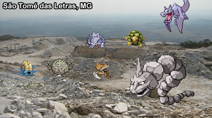 Pokémons de Pedra aparecem em pedreiras em Pokémon Go, mas isso não é nada prático (Foto: Reprodução/Rafael Monteiro)