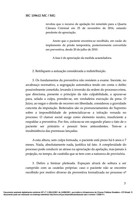 Documento Habeas Corpus goleiro Bruno 3 (Foto: Reprodução)