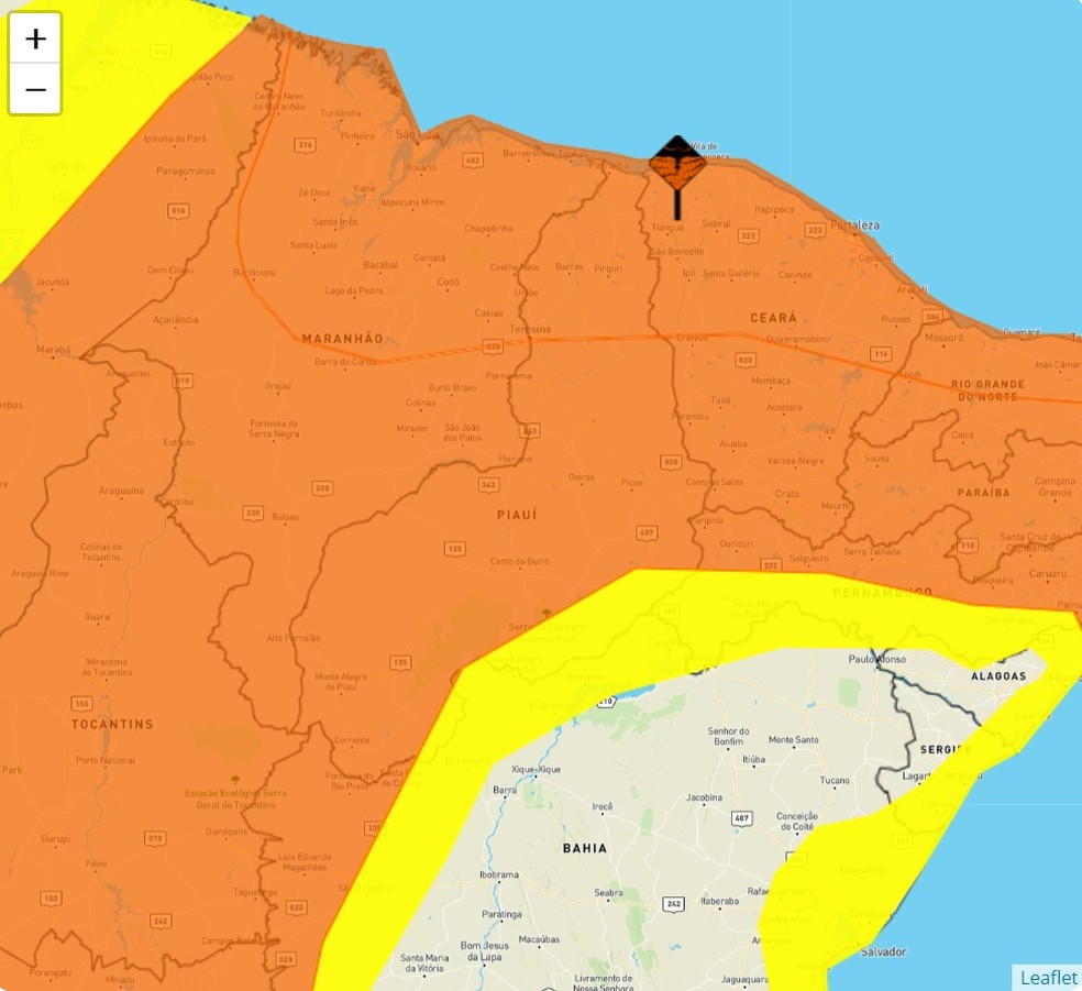 Em laranja, as áreas com previsão de chuvas fortes entre sexta-feira (17) e segunda-feira (20). — Foto: Inmet/ Divulgação