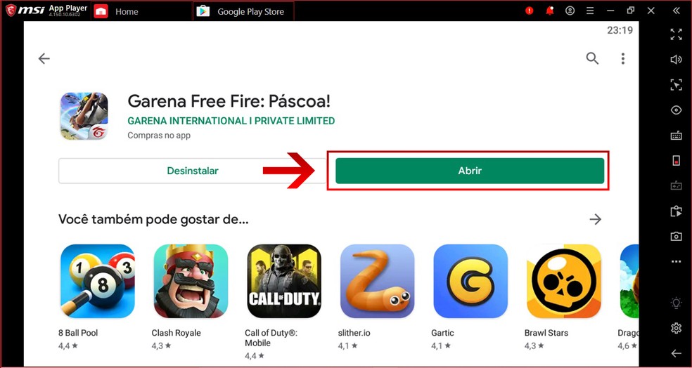 Após o download, clique em "Abrir" para inicializar o Free Fire — Foto: Reprodução/Leandro Eduardo