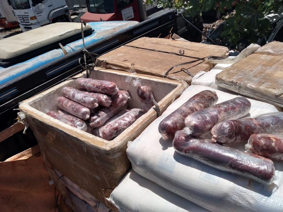Mais 200 Kg de carne bovina também foram apreendidos pela Polícia Rodoviária na BR-316 em Caxias — Foto: Divulgação/Polícia Rodoviária Federal