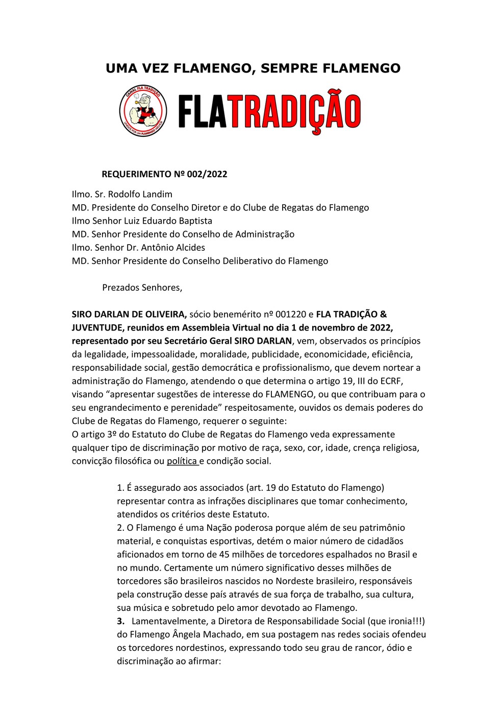 Confira requerimento que pede destituição de Ângela Machado — Foto: Reprodução