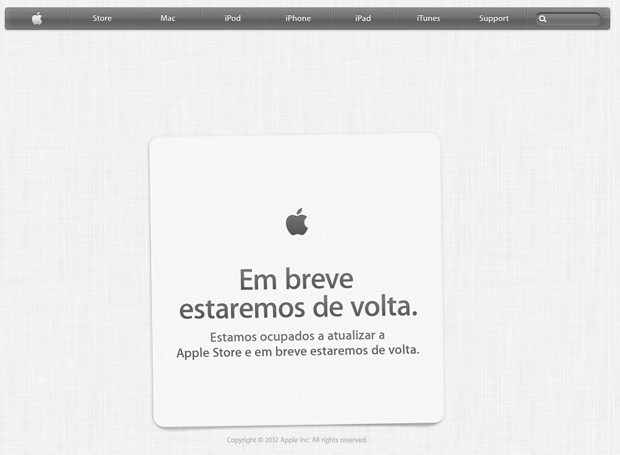 Loja da Apple mostra aviso: está sendo atualizada (Foto: Reprodução)