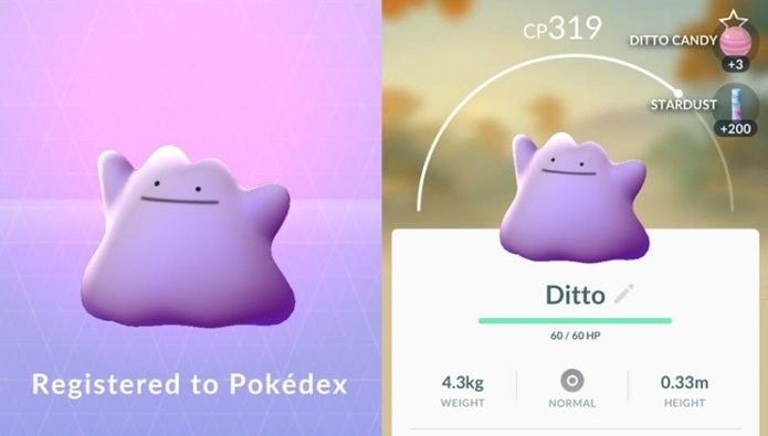 Ditto aparece disfarçado em Pokémon Go e só se revela após captura (Foto: Divulgação)
