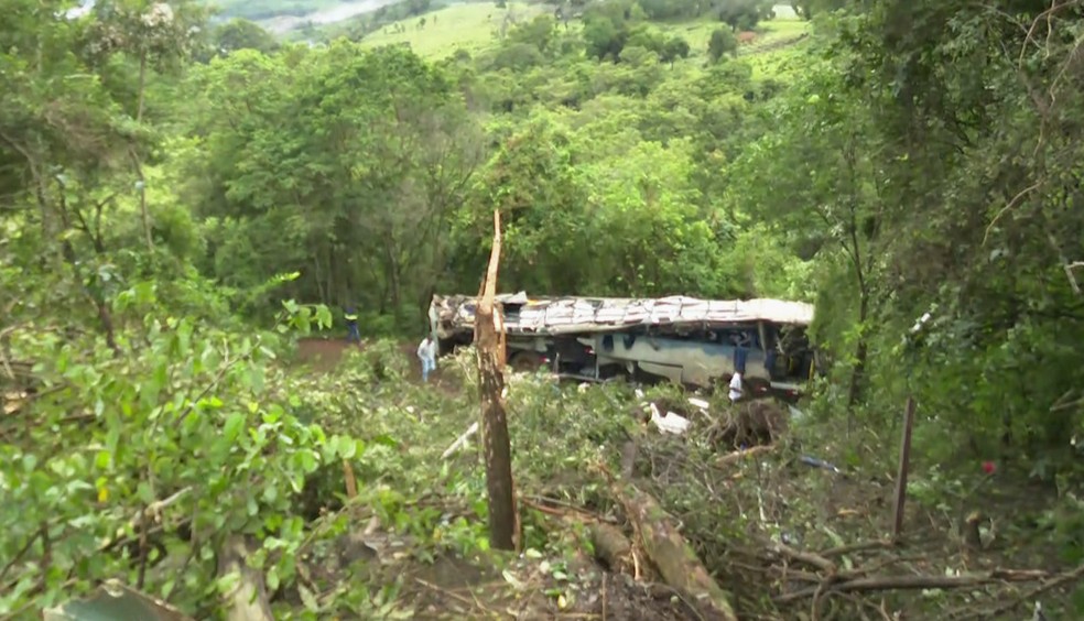 Ônibus cai em ribanceira e deixa 10 mortos e outros 21 feridos, em Sapopema — Foto: Reprodução/RPC
