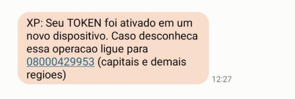 Golpistas simulam que houve tentativa de usar 'token' da vítima — Foto: Reprodução