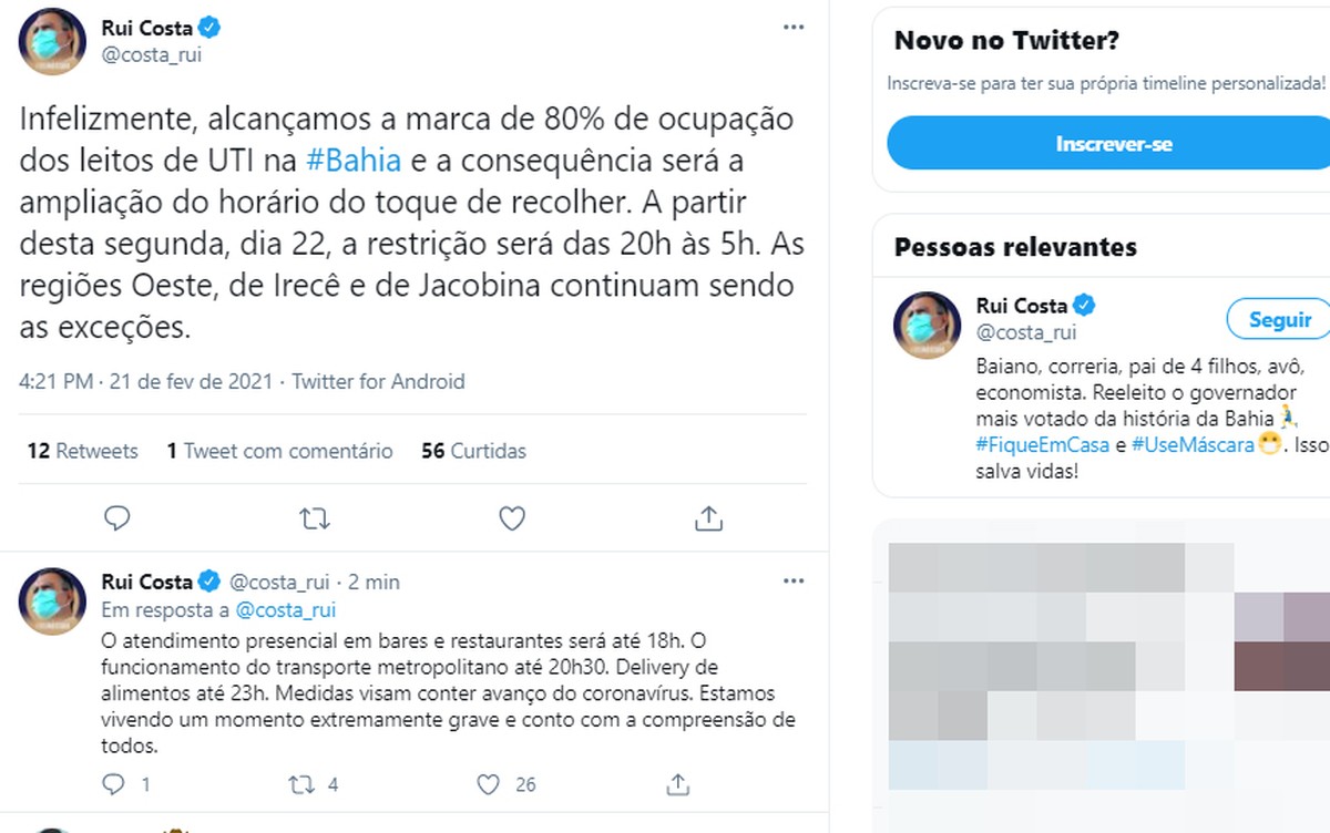 Covid-19: BA chega a 80% de ocupação de leitos de UTI e governador anuncia ampliação do toque de recolher