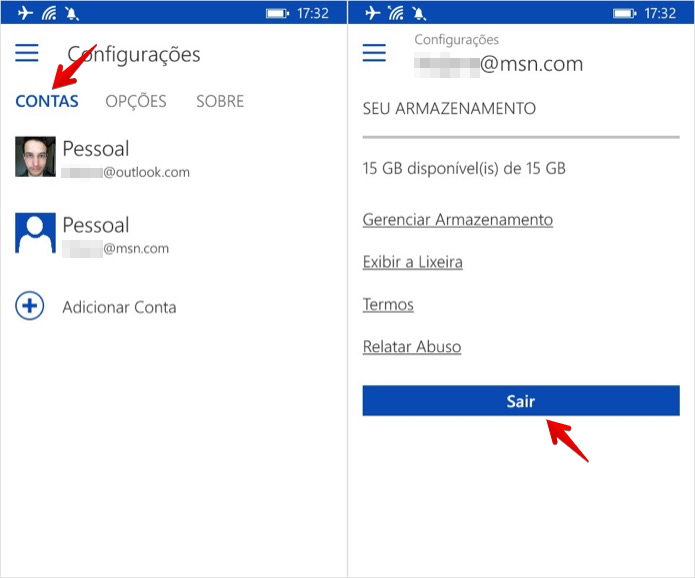 Removendo uma conta do OneDrive para Windows Phone (Foto: Reprodução/Helito Bijora)