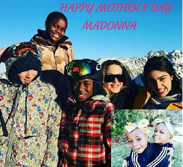 A montagem que Madonna havia feito com os seis filhos reunidos para celebrar o dia das mães (Foto: Instagram)