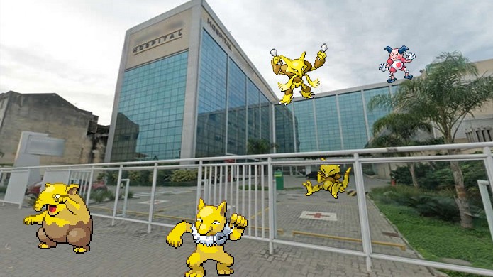 Por algum motivo os pokémons Psíquicos gostam de hospitais em Pokémon Go (Foto: Reprodução/Rafael Monteiro)