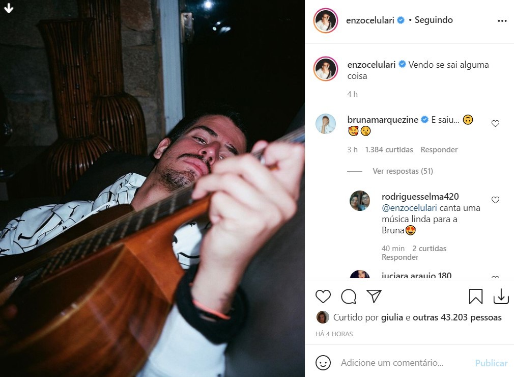 Bruna Marquezine comenta publicação de Enzo Celulari (Foto: reprodução/instagram)